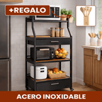 Organizador de Cocina Multifuncional de 5 Niveles en Acero Inoxidable y Madera con Kit de Utensilios de REGALO