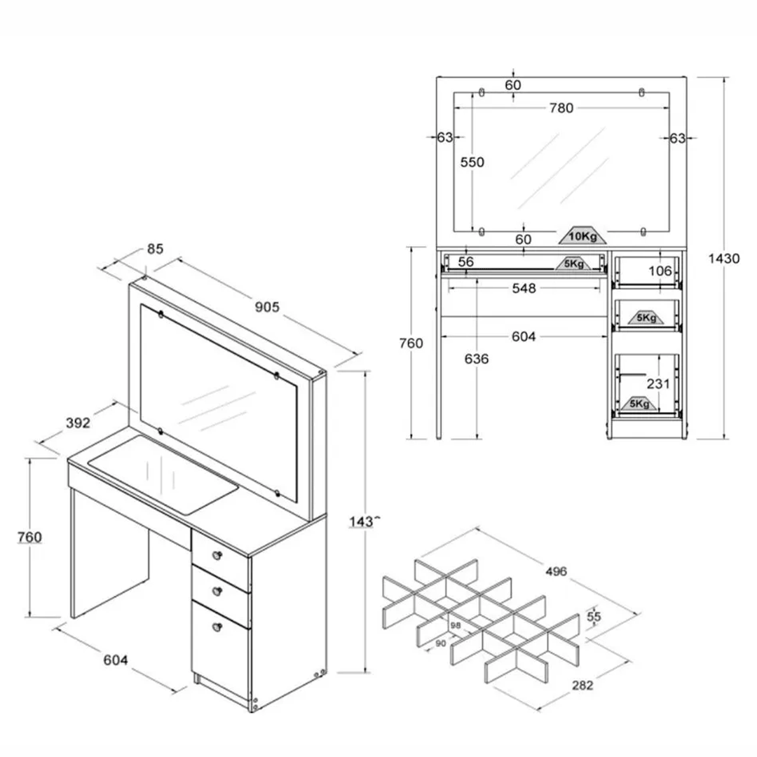Tocador con Tapa de Vidrio + Kit de Luces PE-120 Cozy Blanco DE REGALO