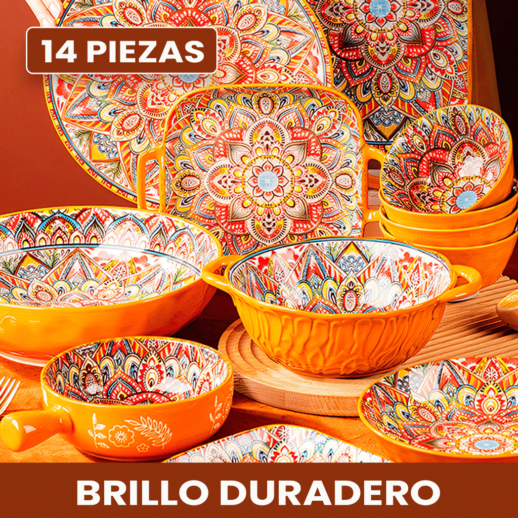 Juego de Comedor Completo en Cerámica – 14 Piezas con Estampa Elegante y Estilo Atemporal